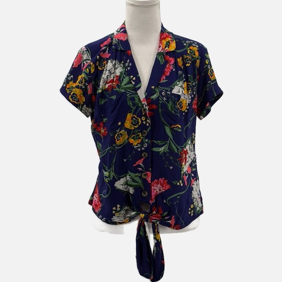 Anthropologie Maeve Bateau Buttondown Tie Front Shirt in Blue - Size 4 - Picture 2 of 9